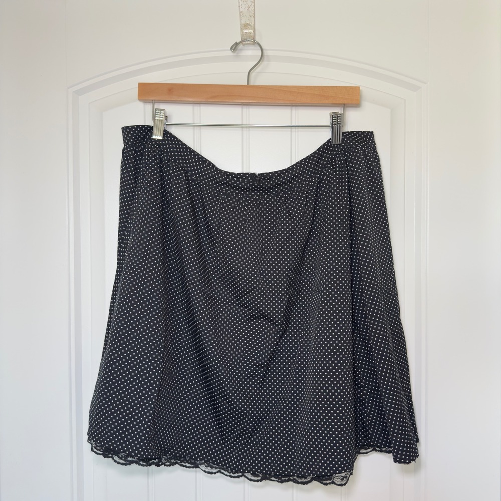 Gap 16 Black White Polka Dot Circle Skirt Lace‎ Trim Y2K Whimsigoth Coquette